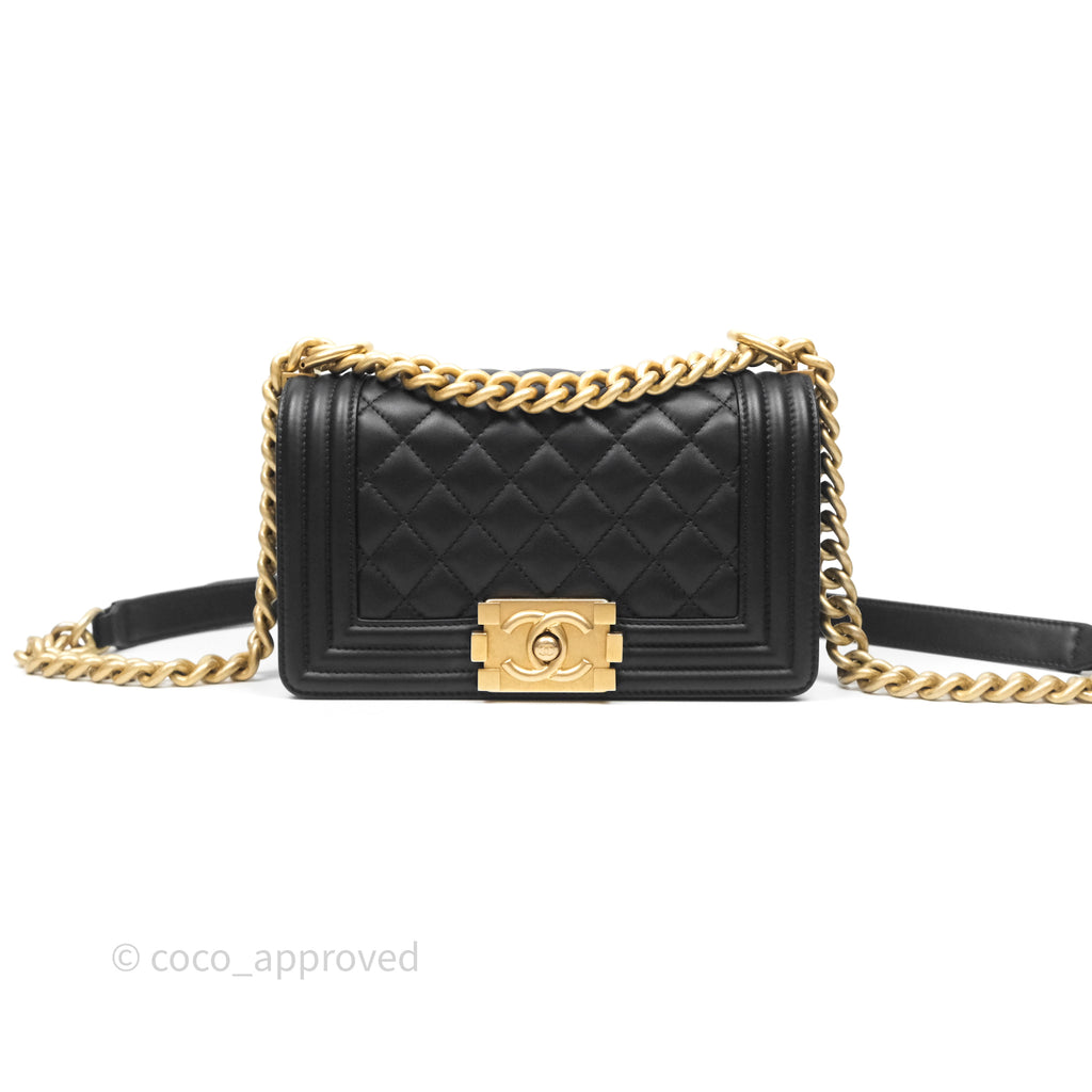 Chanel Small Boy Quilted Black Calfskin Aged Gold Hardware
