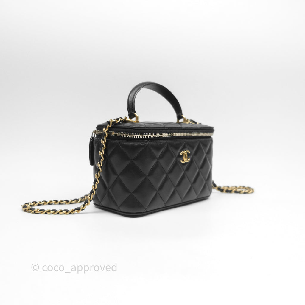 Chanel Vanity Rectangular Top Handle Black Lambskin Aged Gold Hardware