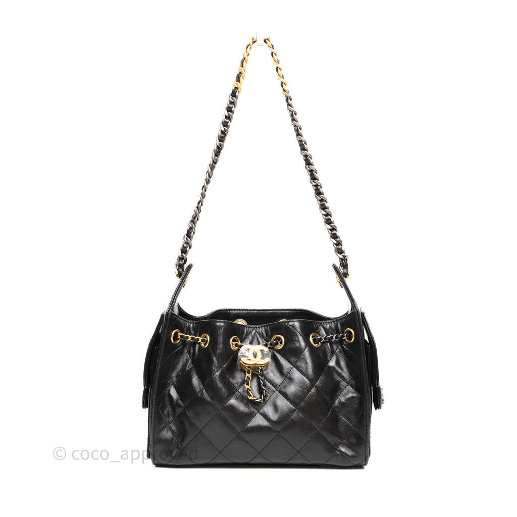 CHANEL cocohandle 25 ノベルティ Chanel 25 Mini Black Shiny Crumpled Calfskin Mixed Hardware – Coco