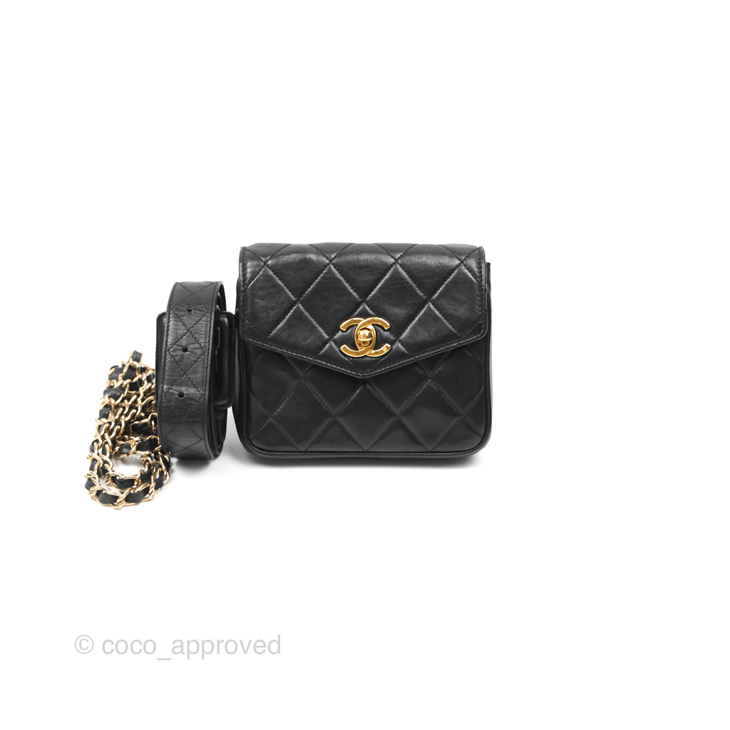 Chanel Vintage Belt Bag Quilted Black Lambskin 24K Gold Hardware