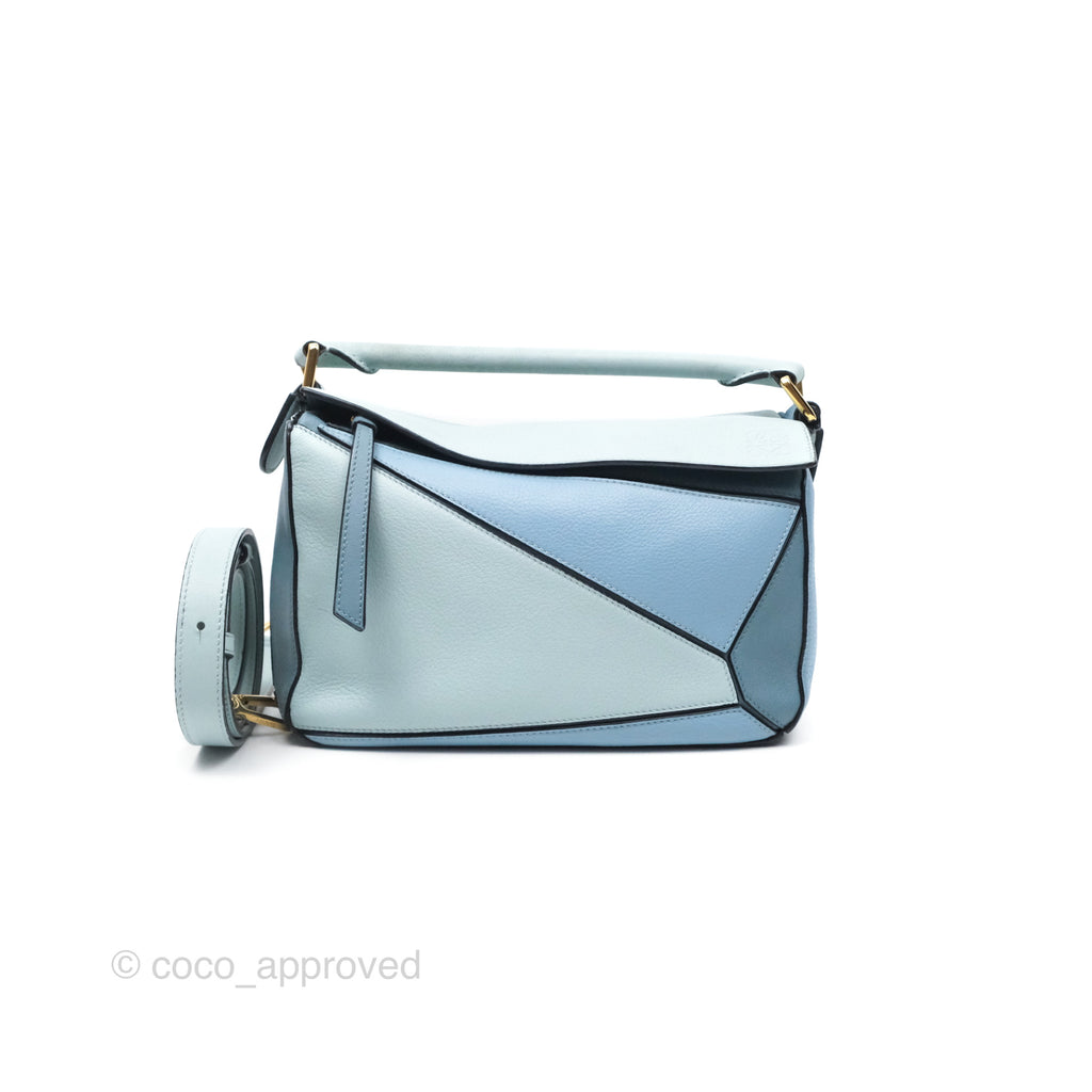 Loewe Small Puzzle Bag Blue Grained Calfskin Gold Hardware