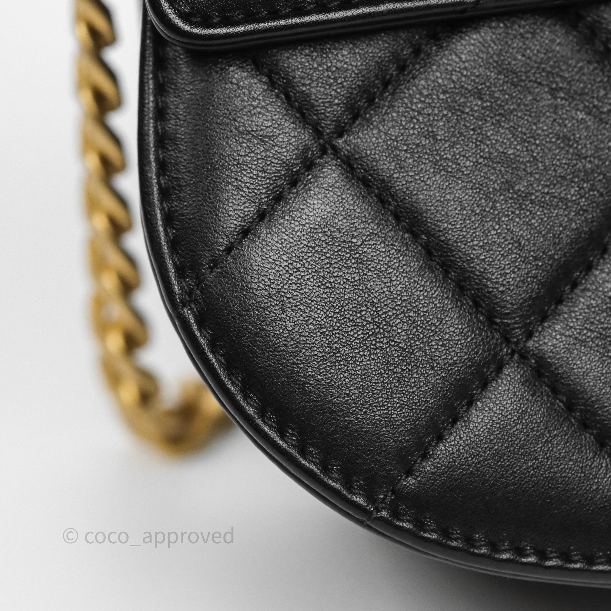 Chanel Mini Moon Messenger Bag Black Calfskin Aged Gold Hardware