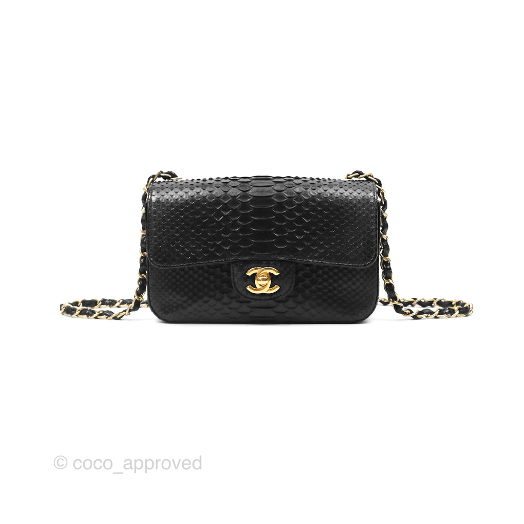 Chanel Quilted Mini Rectangular Flap Black Python Gold Hardware