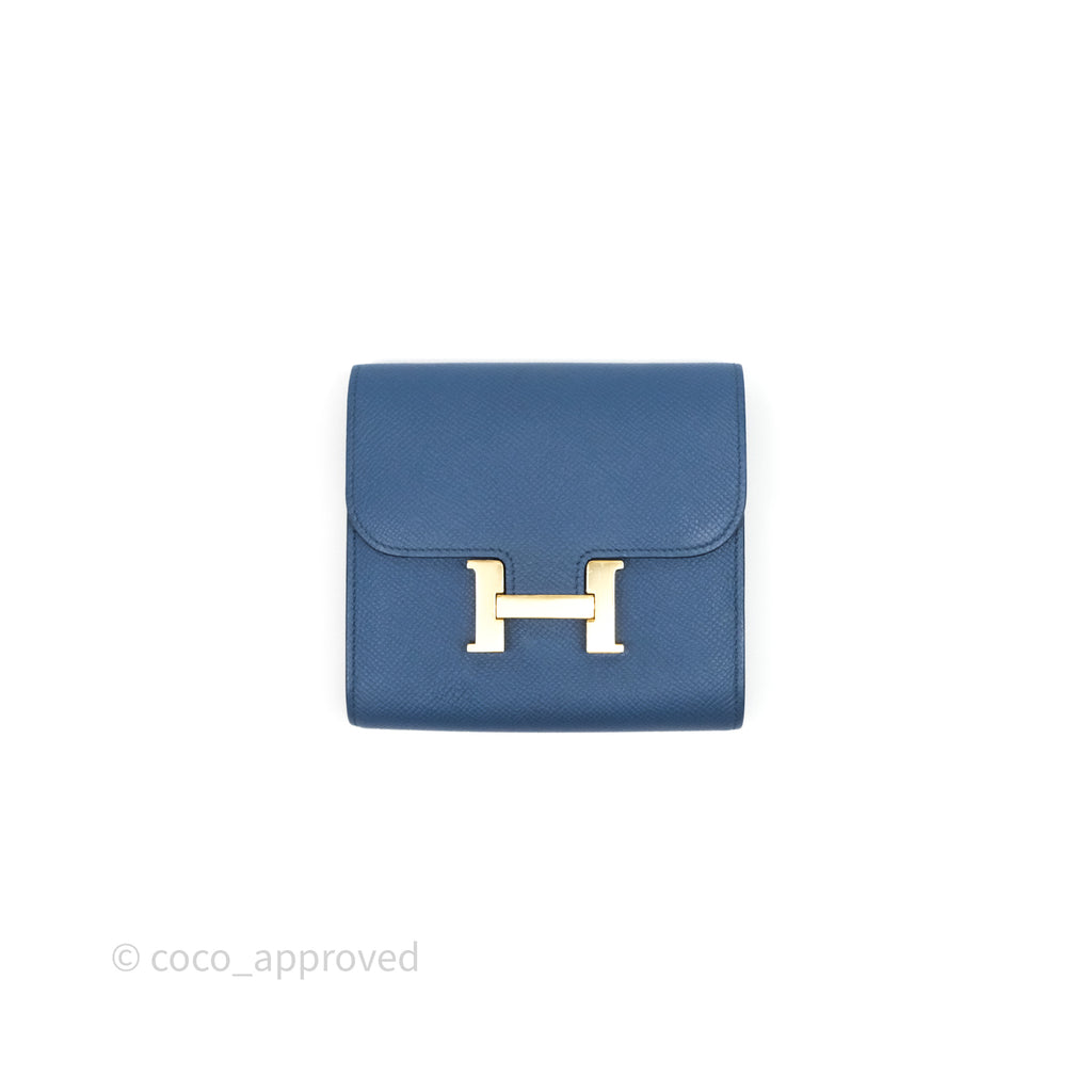 Hermès Constance Short Wallet Bleu Agate R2 Epsom Gold Hardware