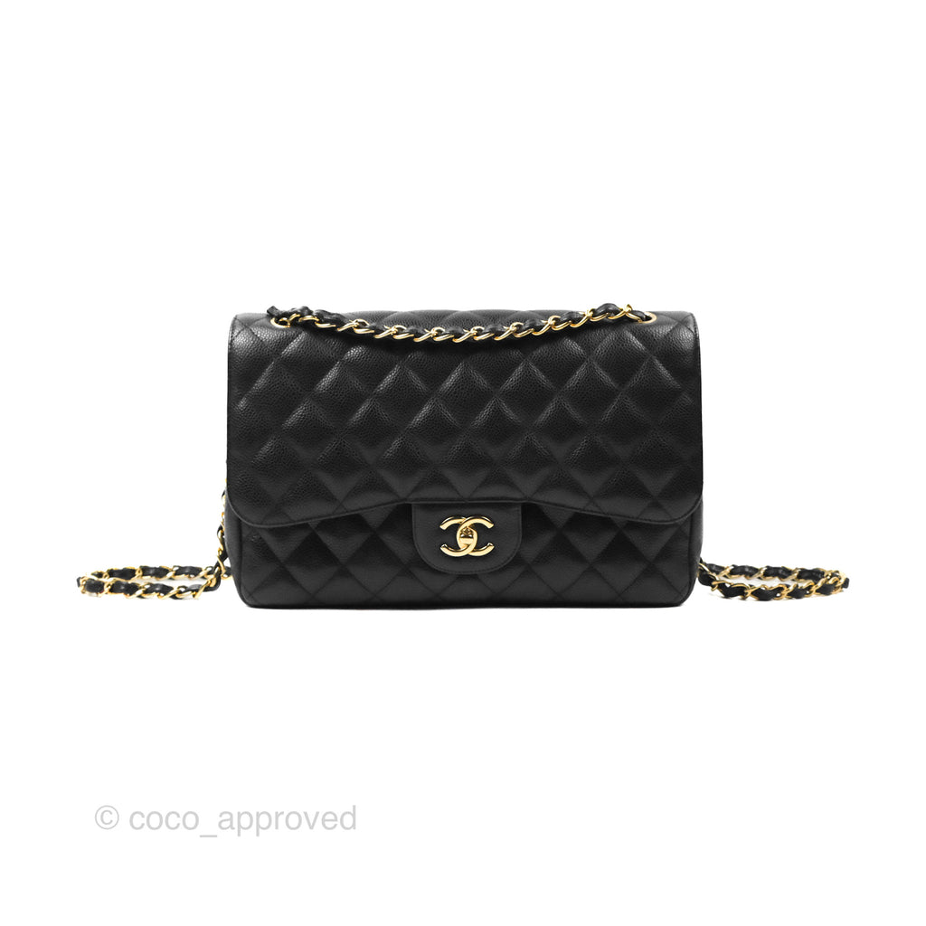 Chanel Jumbo Double Flap Quilted Black Caviar Gold Hardware⁣⁣