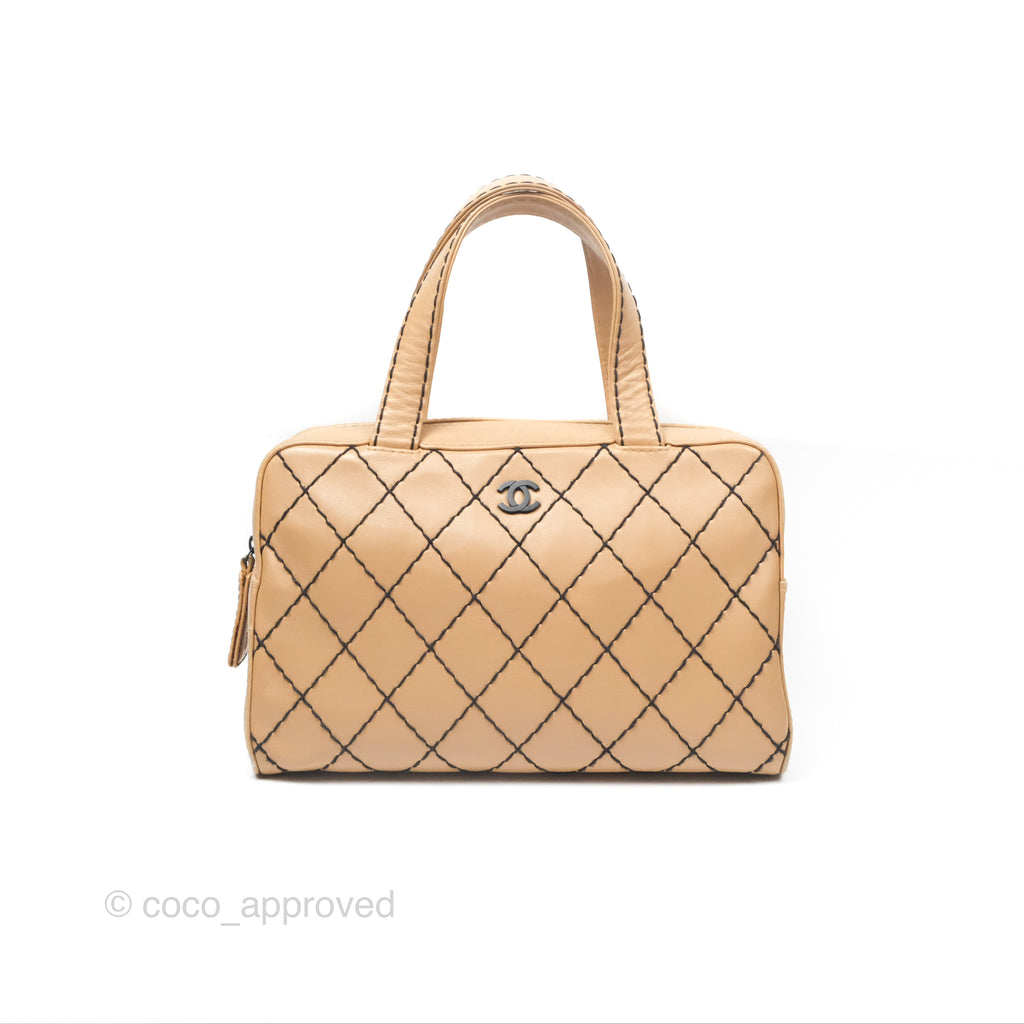 Chanel Contrast Stitch Surpique Bowler Bag Beige Calfskin