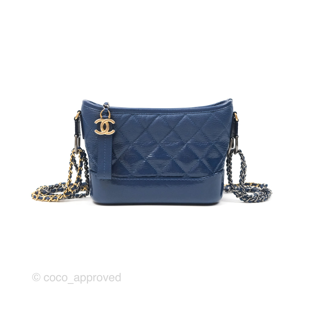 Chanel Small Gabrielle Hobo Blue Patent Goatskin Mixed Hardware