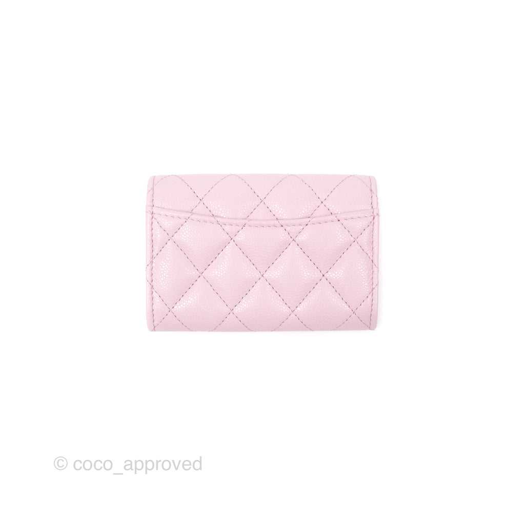 Chanel Quilted Flap Card Holder Caviar Pink Gold Hardware