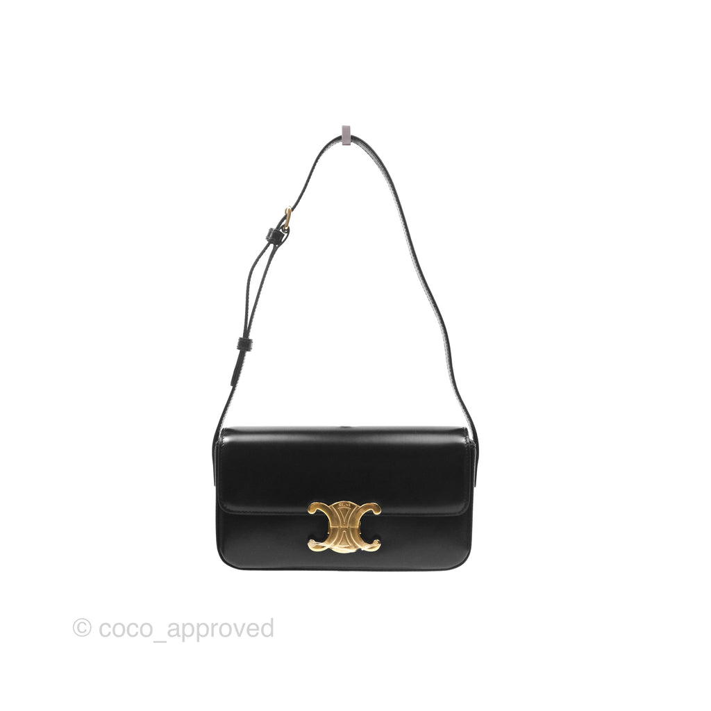 Celine Triomphe Shoulder Bag Black Calfskin