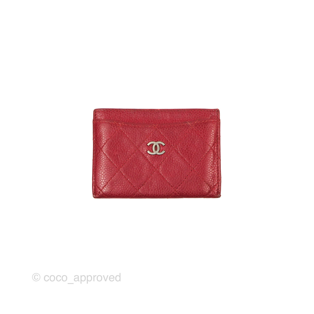 Chanel Classic Flat Card Holder Red Caviar Silver Hardware
