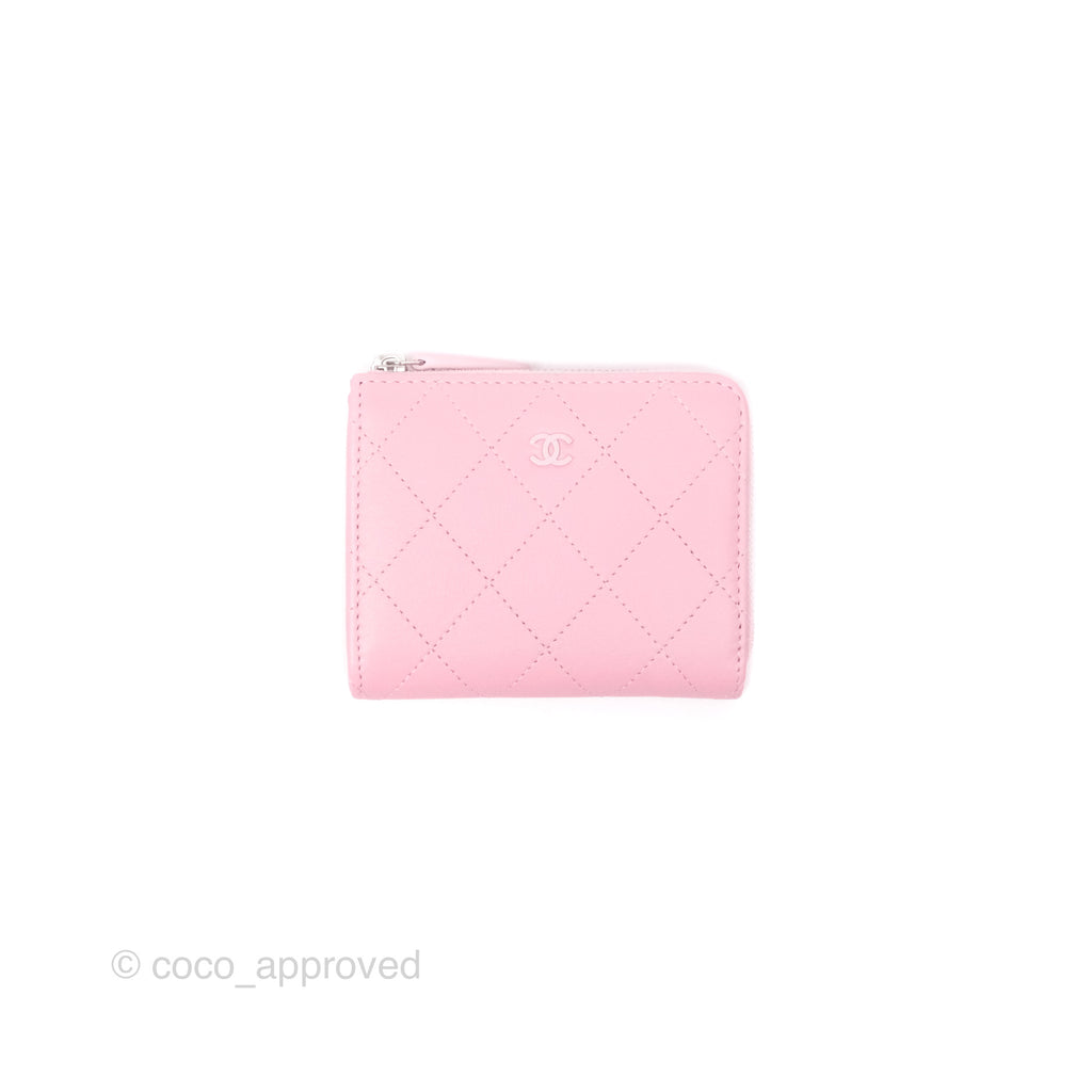 Chanel Classic Zipped Coin Purse Pink CC Silver Hardware