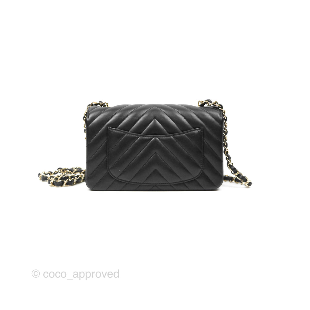 Chanel Chevron Mini Rectangular Flap Black Lambskin Gold Hardware