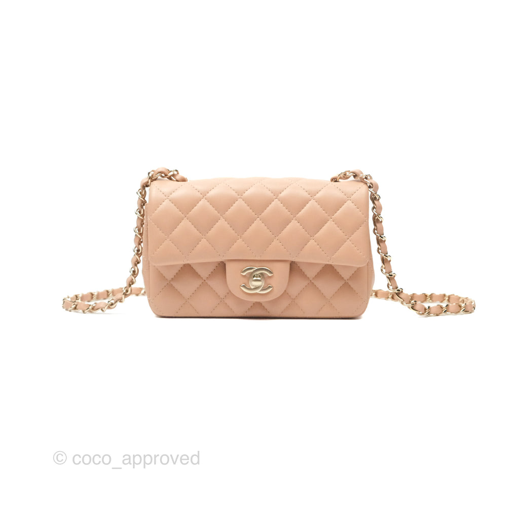 Chanel Mini Rectangular Quilted Beige Lambskin Gold Hardware