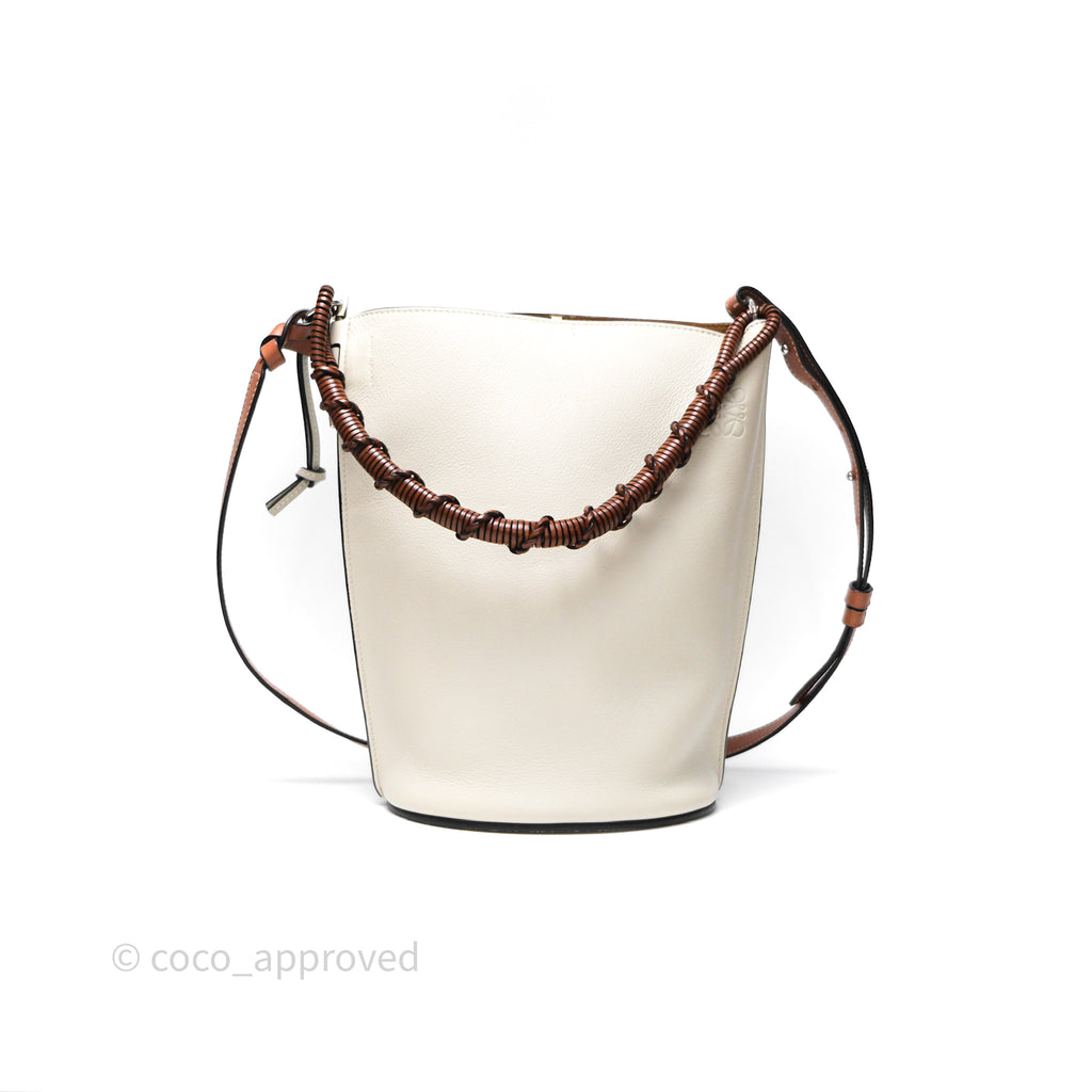 Loewe Gate Bucket Handle Bag Soft White Grained Calfskin