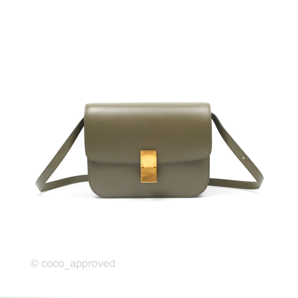 Celine Medium Classic Box Flap Dark Olive Green Box Calfskin Gold Hardware