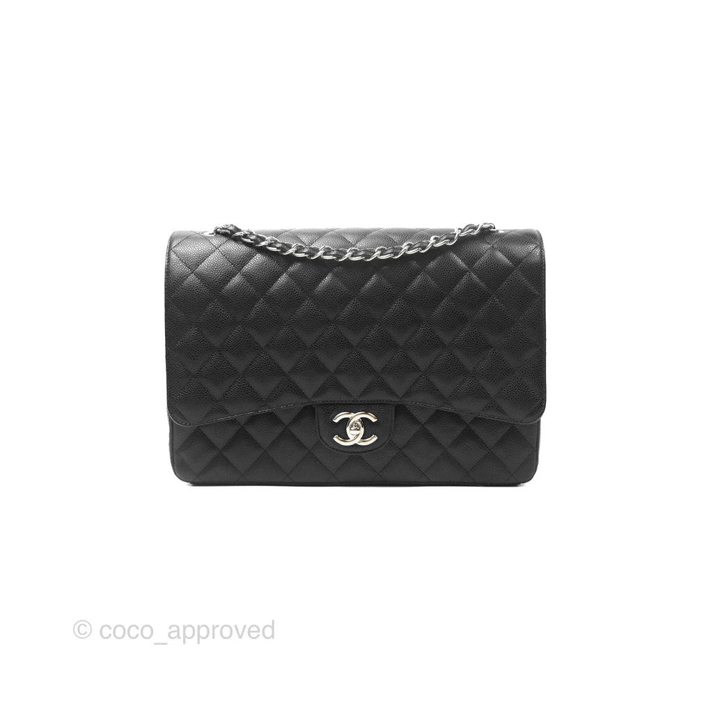 Chanel Quilted Maxi Double Flap Black Caviar Silver Hardware