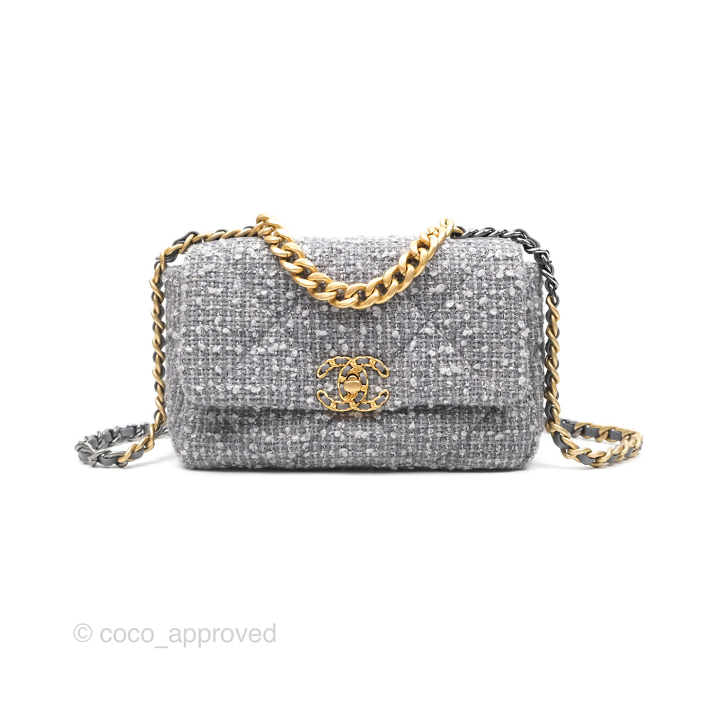 Chanel 19 Small Tweed Grey Mixed Hardware