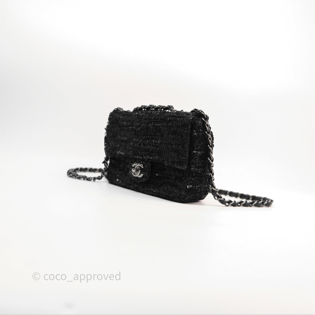 Chanel Mini Flap Bag Sequin Black/ Navy Gun Metal Hardware