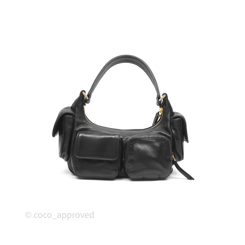 Miu Miu Nappa Leather Pocket Bag Black Lambskin Gold Hardware