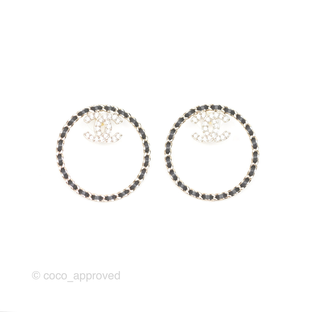 Chanel Round Woven CC Crystals Earrings Gold Tone 22B