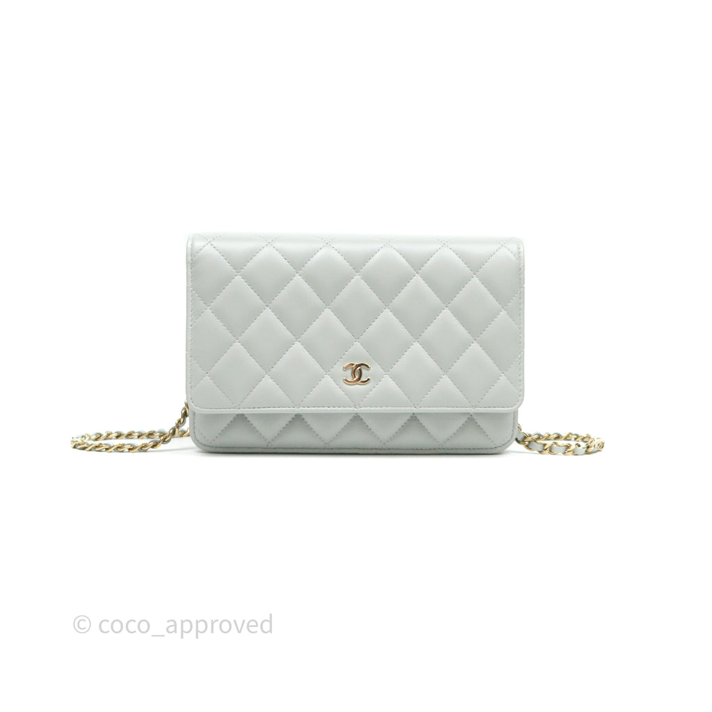 Chanel Classic Quilted Wallet on Chain WOC Grey Lambskin Gold Hardware