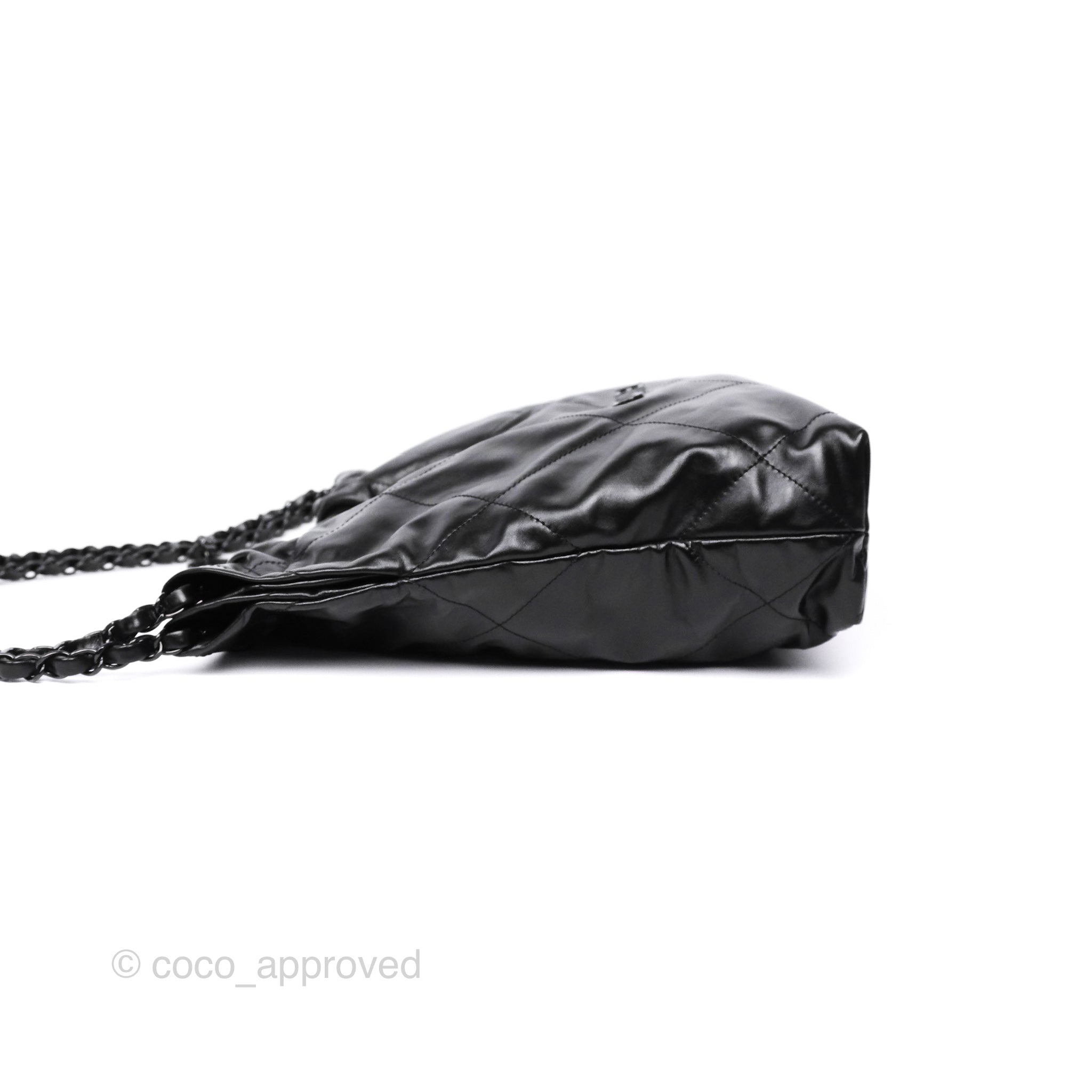 shbb_1122 クリスタル変更 01 Black Chanliade Chanel Small 22 Bag Black Shiny Crumpled Calfskin Gold Hardware
