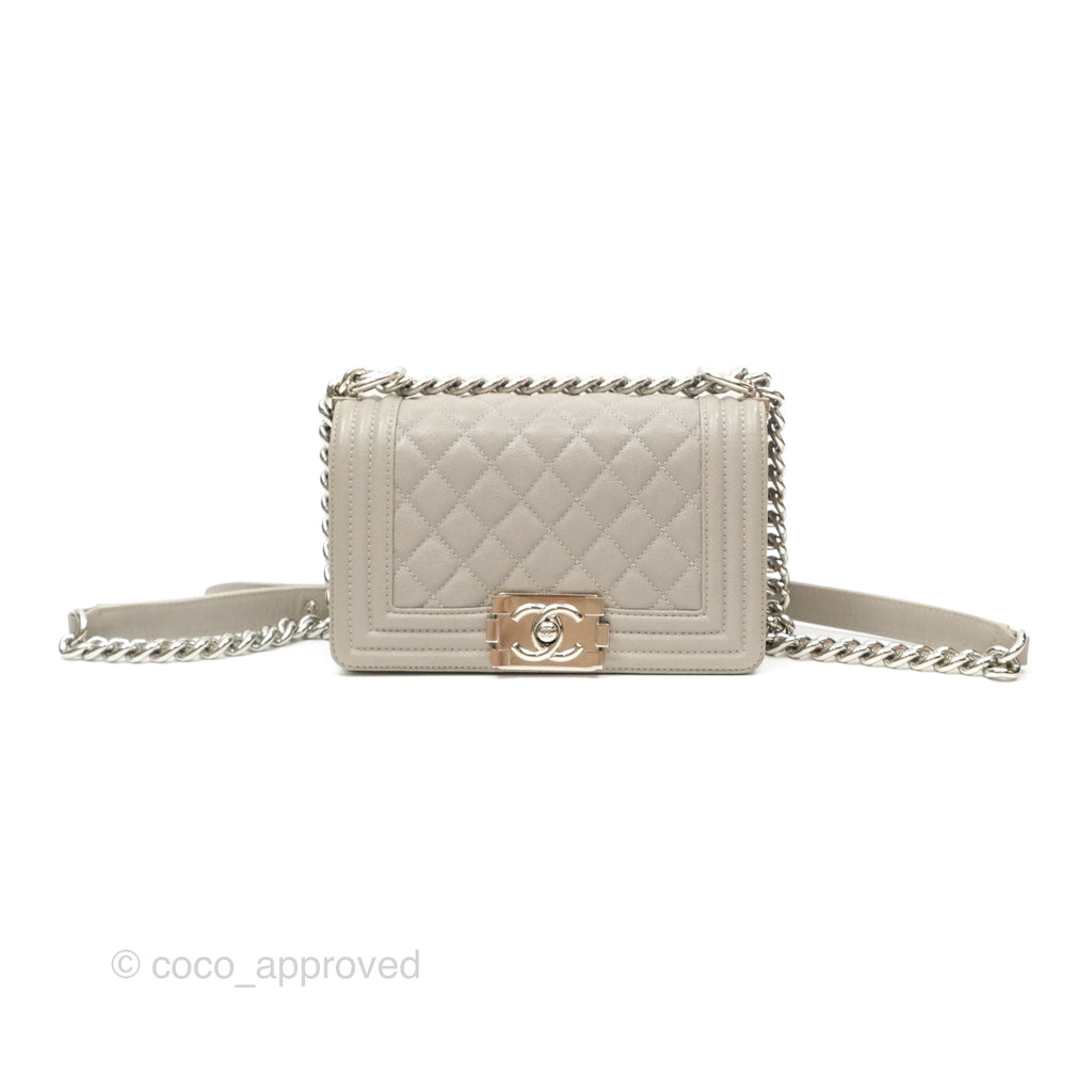 Chanel Small Boy Quilted Grey Caviar Silver Hardware
