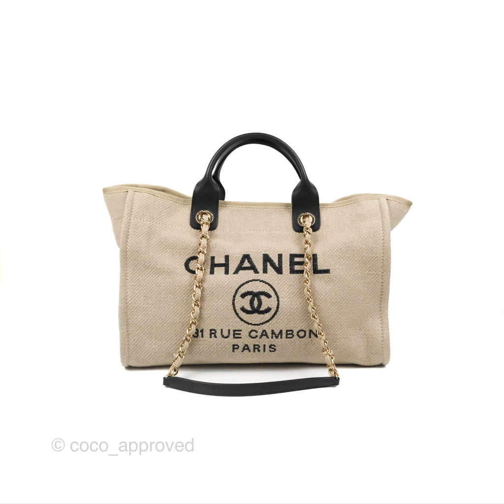 Chanel Large Deauville Black/Taupe Canvas Gold Hardware