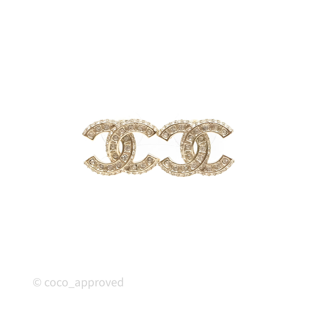 Chanel CC Crystal Earrings Gold Tone 24V