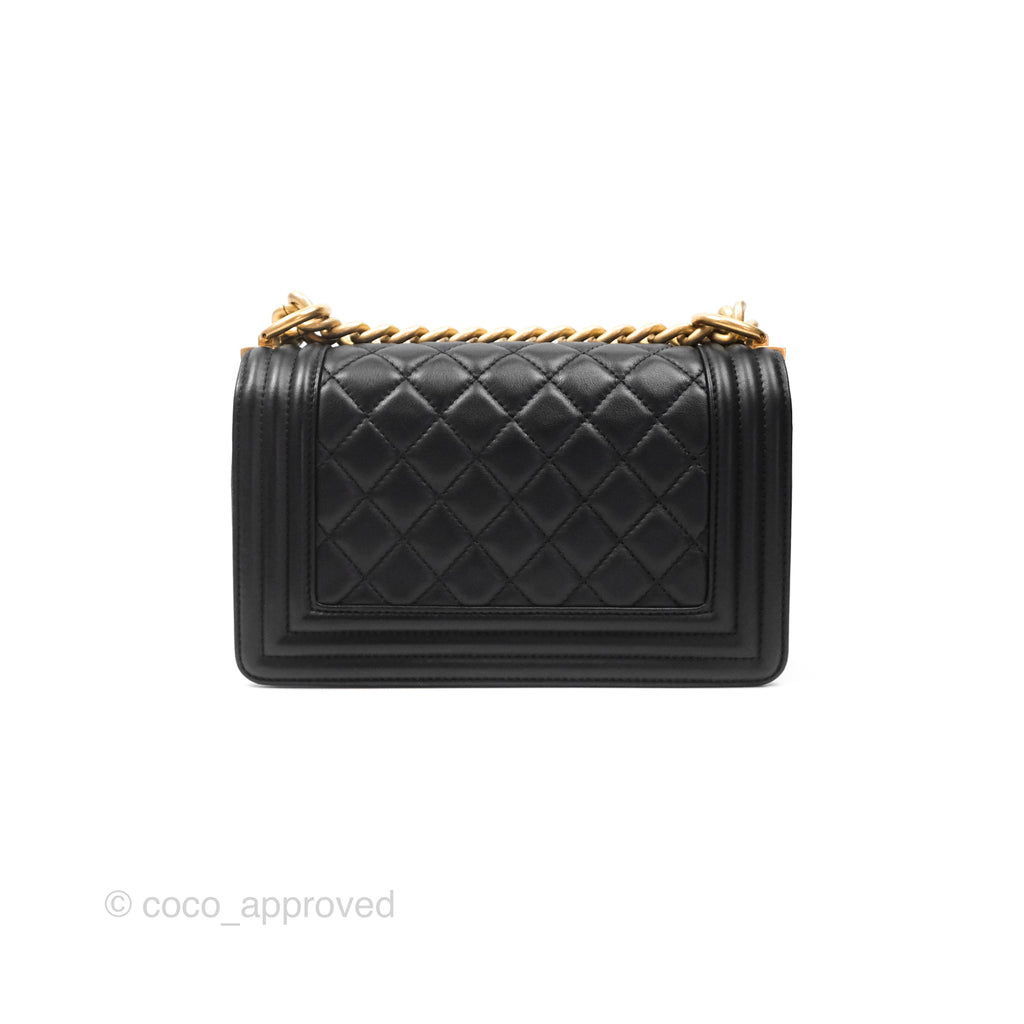 Chanel Small Boy Black Lambskin Aged Gold Hardware