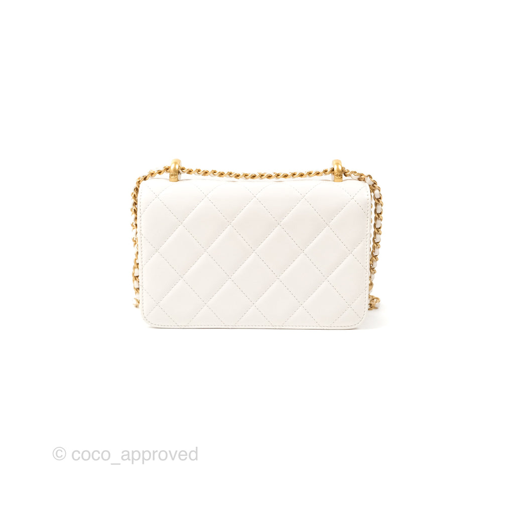 Chanel Quilted Mini Perfect Fit Adjustable White Calfskin Gold Hardware 24C