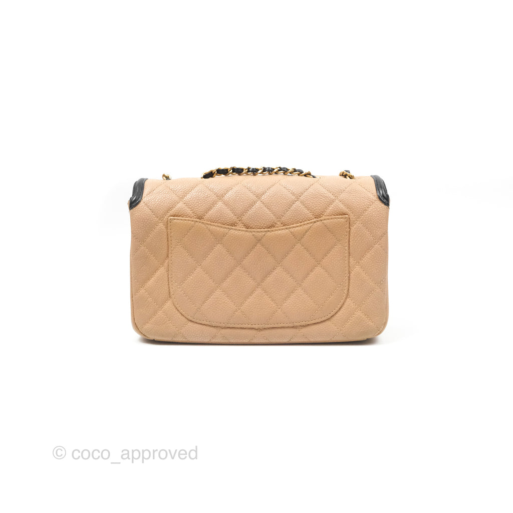 Chanel Small CC Filigree Flap Quilted Beige Black Caviar