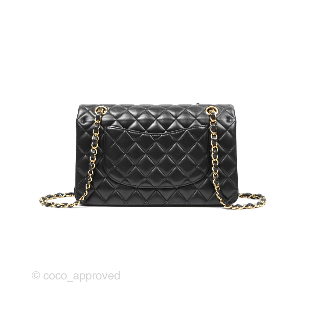 Chanel Classic M/L Medium Flap Quilted Black Lambskin Gold Hardware
