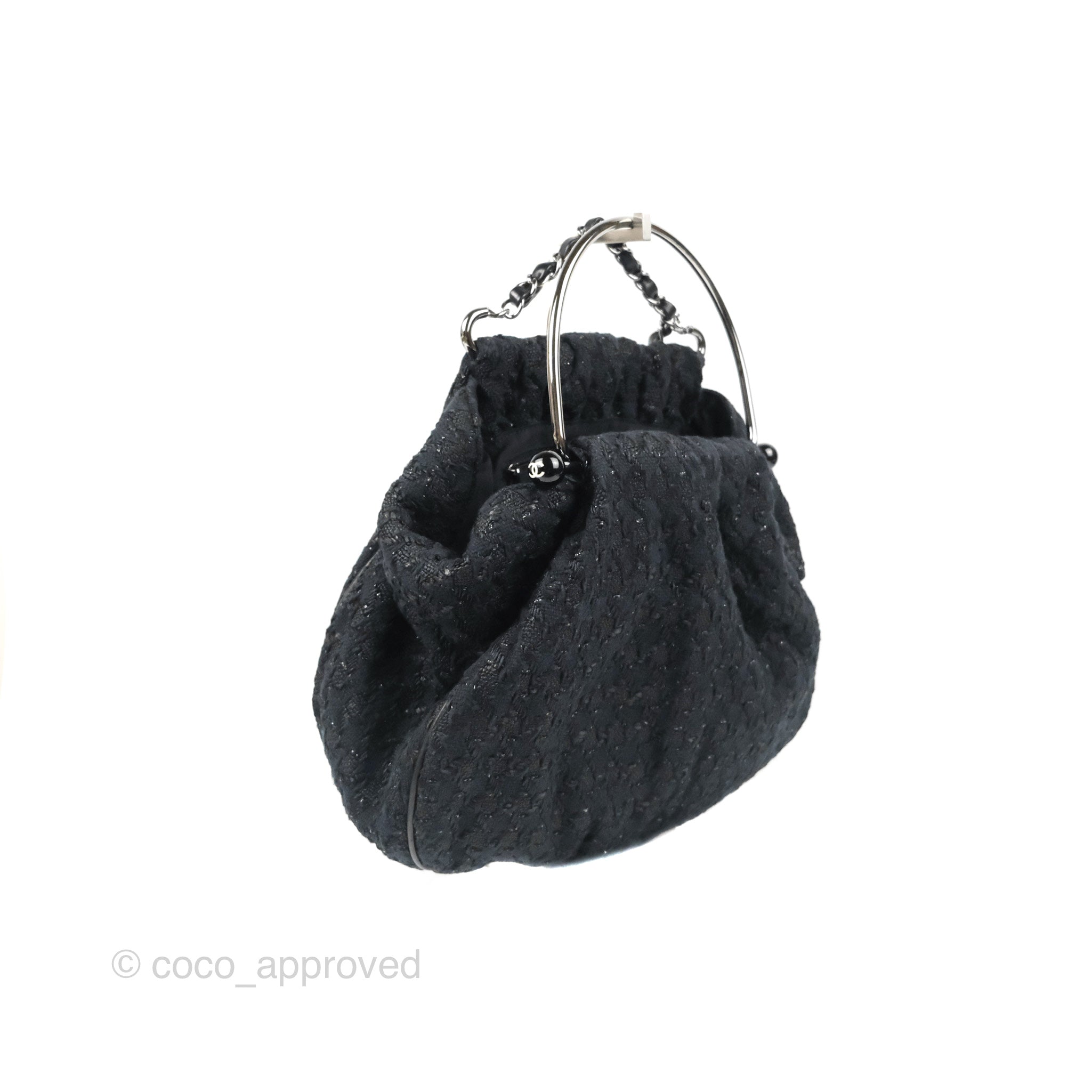 Chanel Tweed Boucle Knitting Bag Black Silver Hardware – Coco