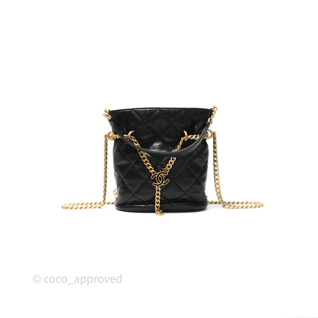 Chanel Enamel CC Bucket Bag Black Lambskin Gold Hardware 22P