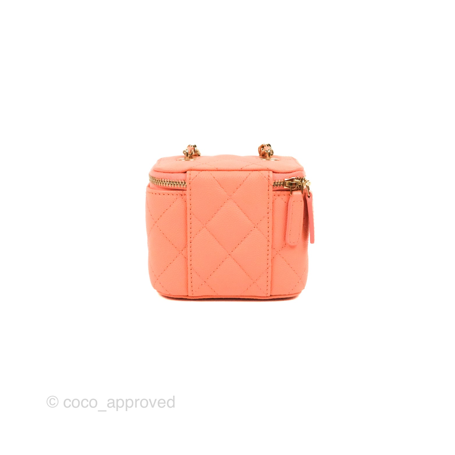 Chanel Mini Vanity With Chain Coral Pink Caviar Gold Hardware