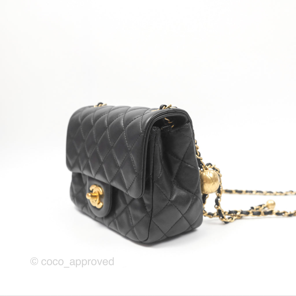 Chanel Pearl Crush Mini Square Quilted Black Lambskin Aged Gold Hardware