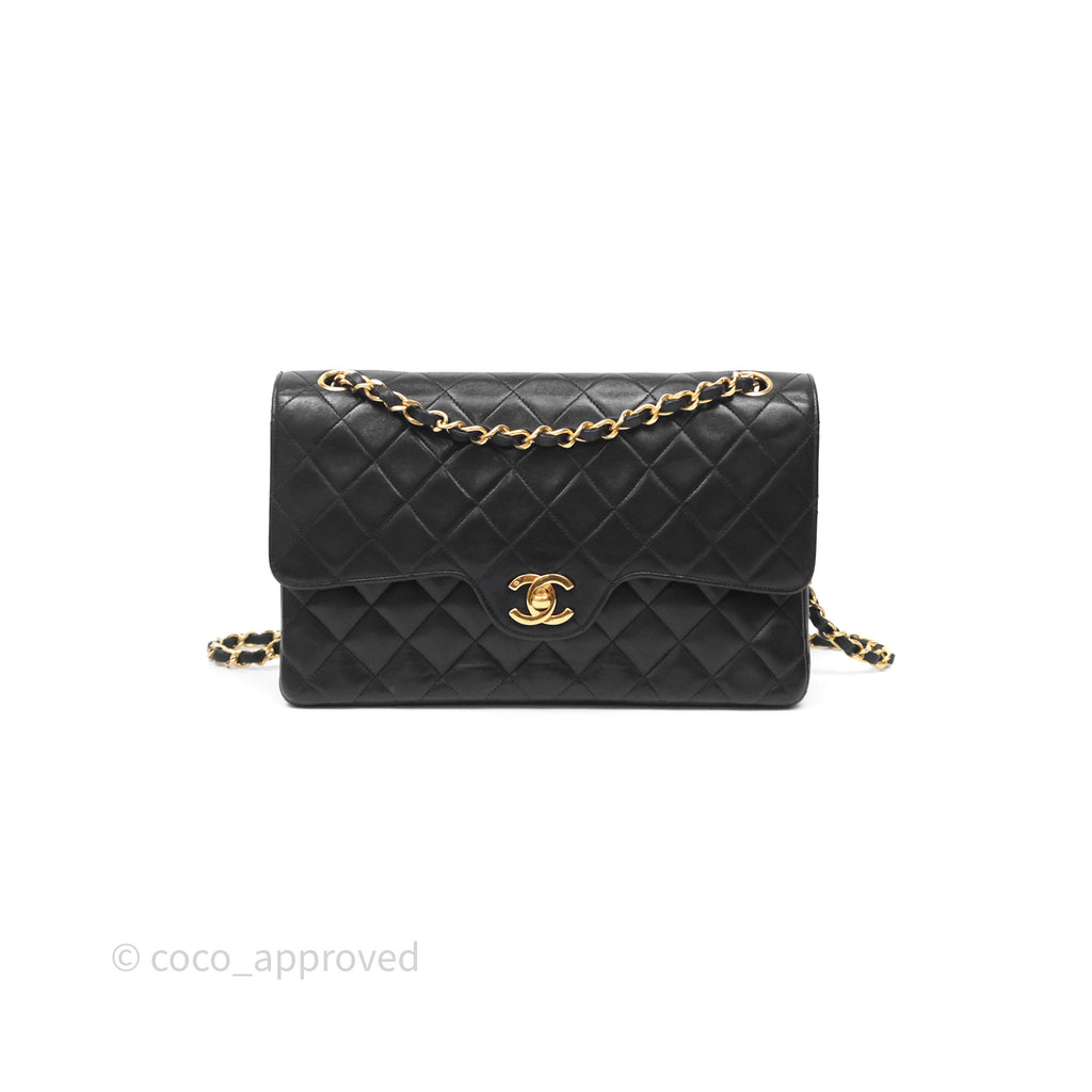 Chanel Classic Vintage Double Flap M/L Black Lambskin Gold Hardware