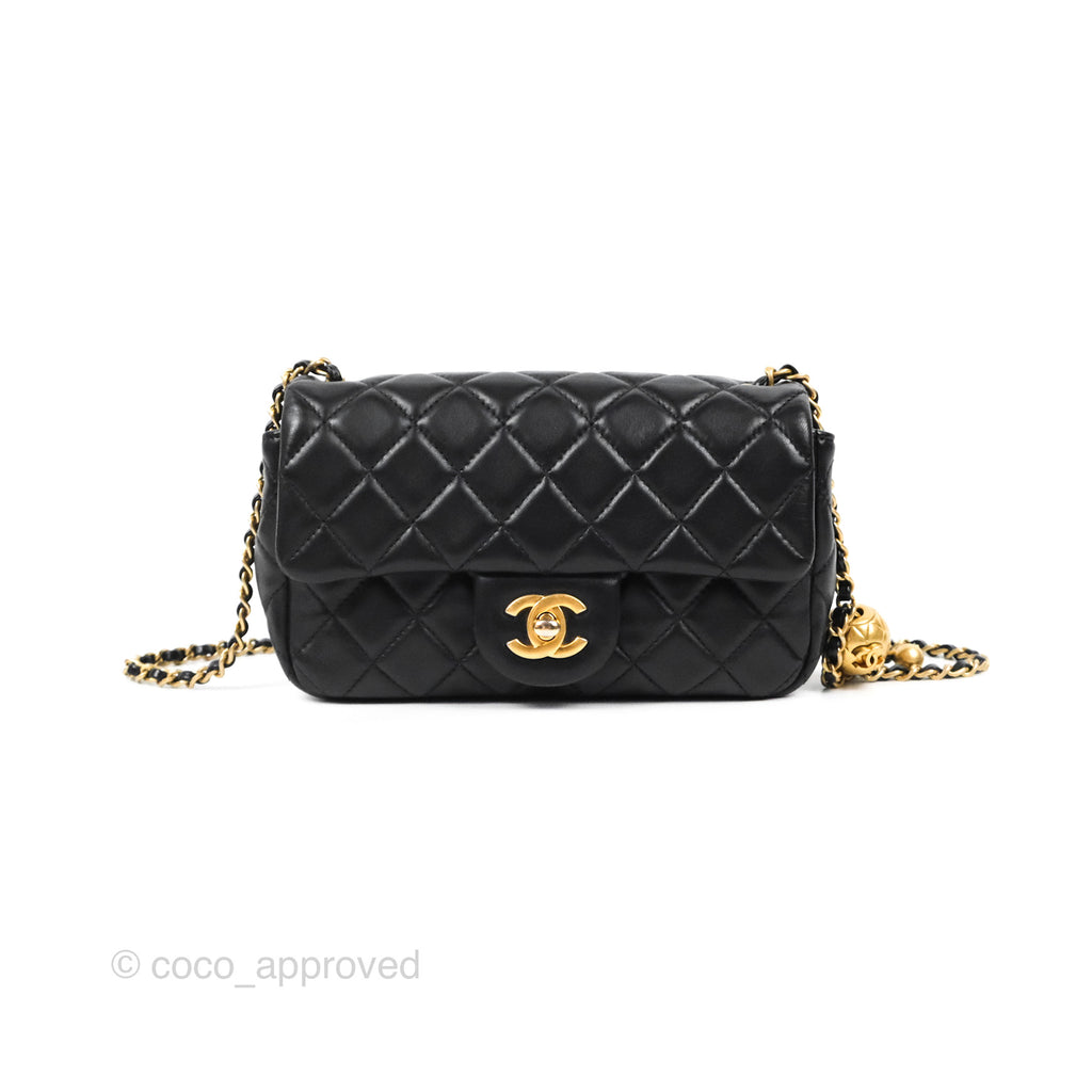 Chanel Mini Rectangular Pearl Crush Black Lambskin Aged Gold Hardware