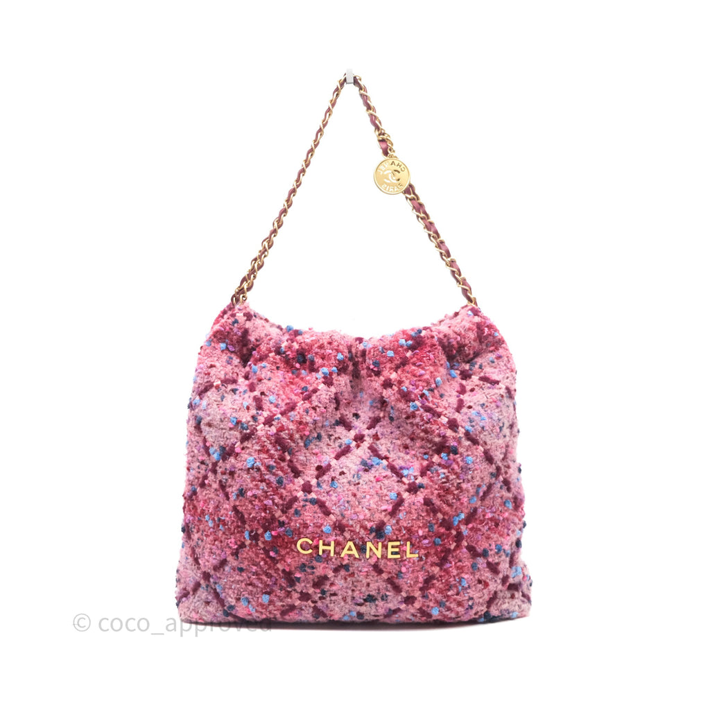 Chanel 22 Medium Tweed Pink Aged Gold Hardware