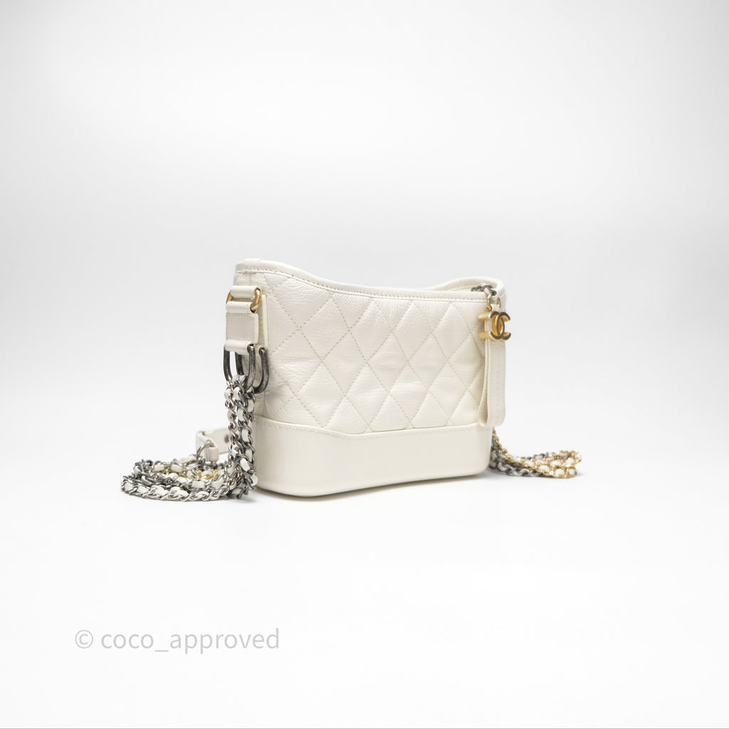 Chanel Small Gabrielle Hobo White Patent Goatskin Mixed Hardware