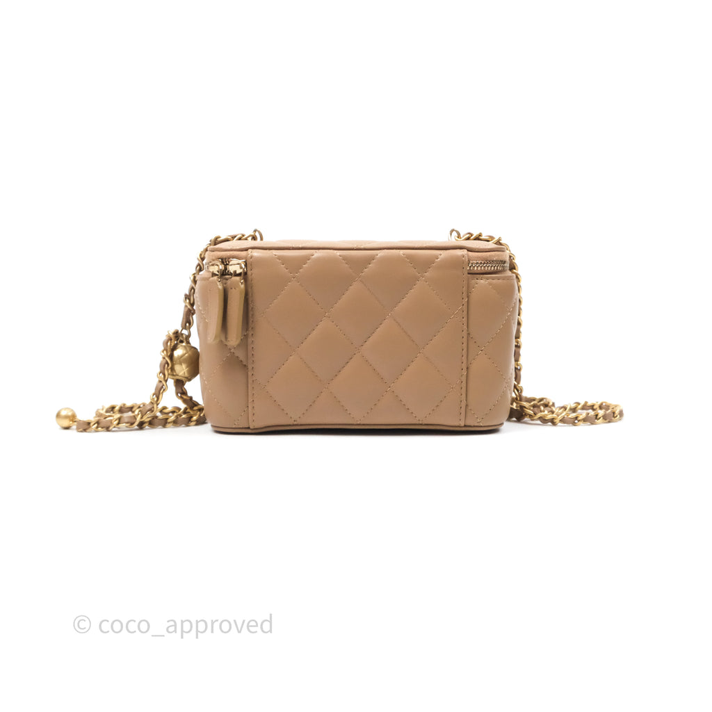 Chanel Pearl Crush Vanity With Chain Dark Beige Lambskin Aged Gold Hardware