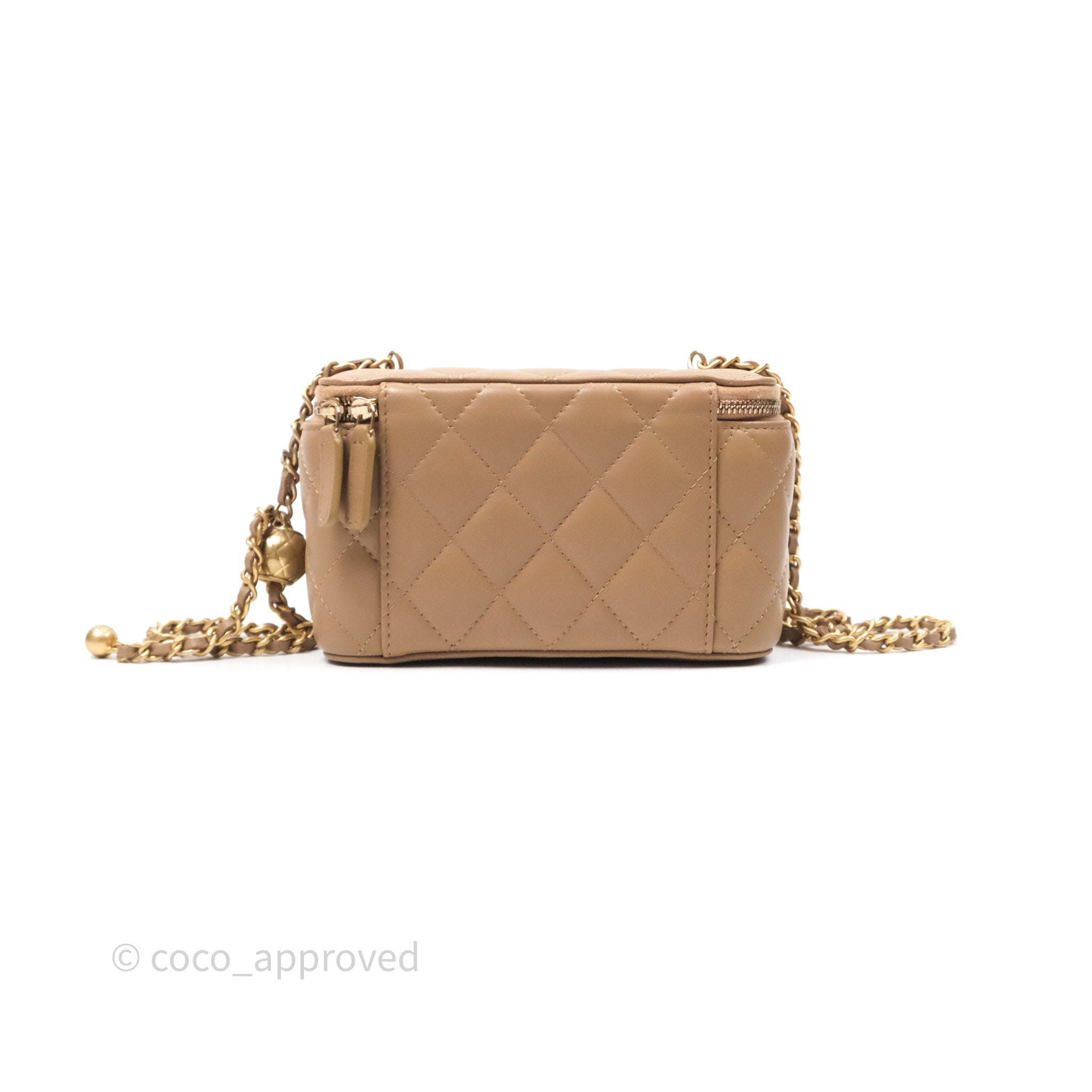 Chanel Pearl Crush Vanity With Chain Dark Beige Lambskin Aged Gold