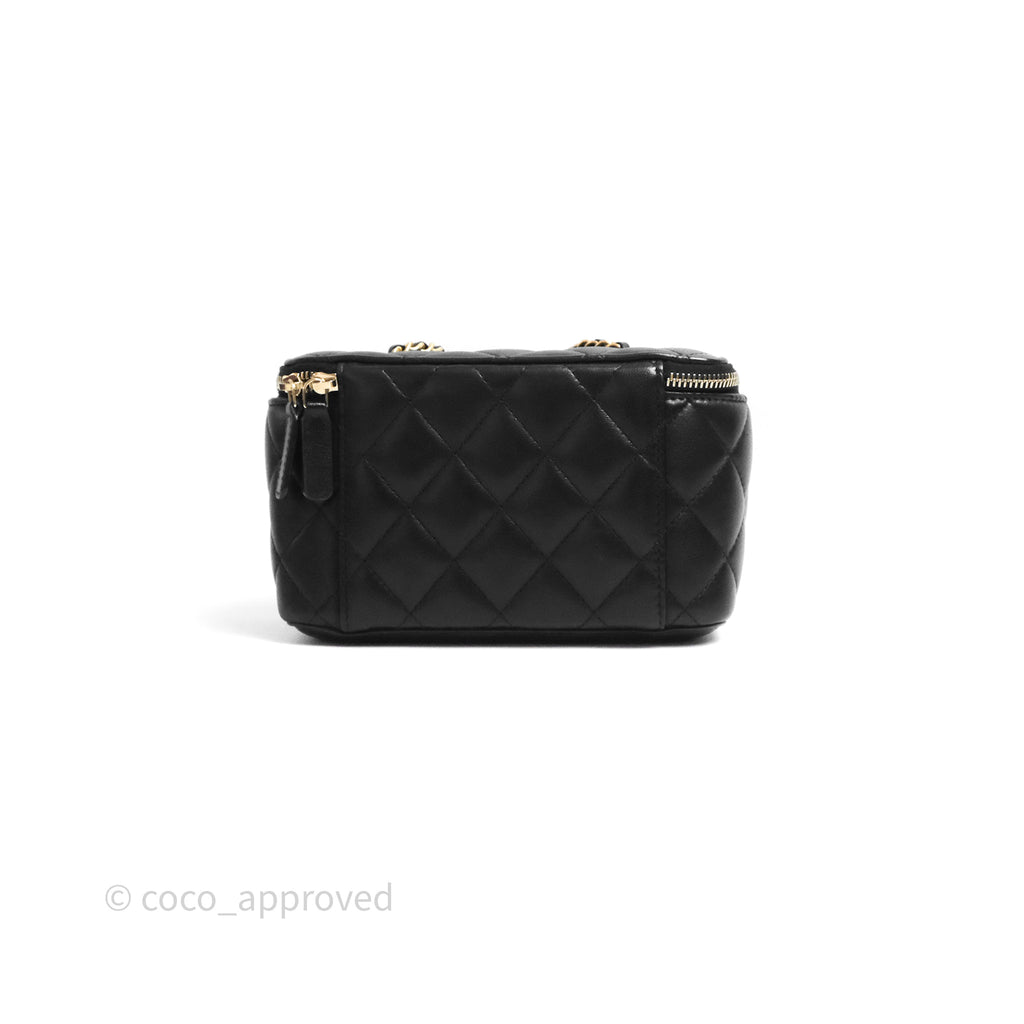 Chanel Pearl Crush Vanity With Chain Black Lambskin Aged Gold Hardware 