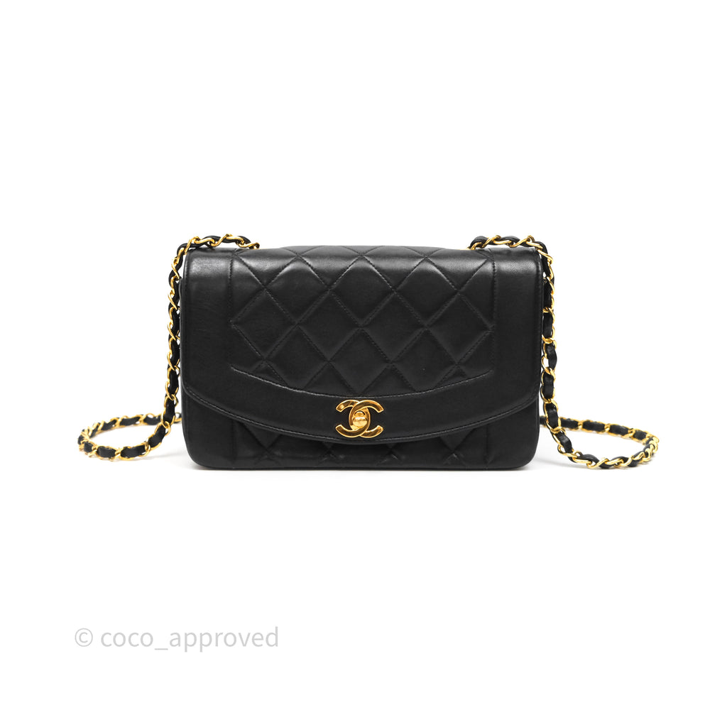 Chanel Vintage Small Classic Diana Flap Bag Black Lambskin 24K Gold Hardware