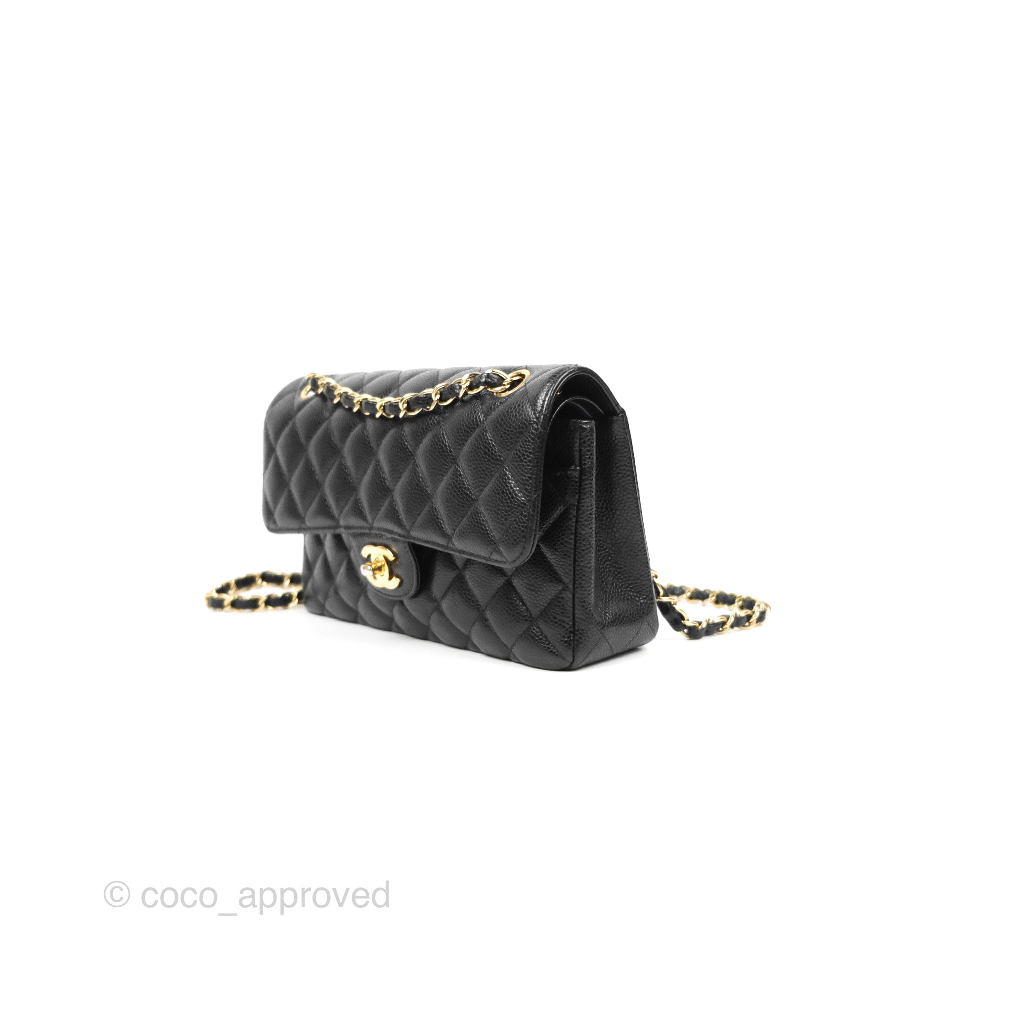 Chanel Classic Double Flap Bag Quilted Caviar Small/Medium Black 2019 BOX +  CARD