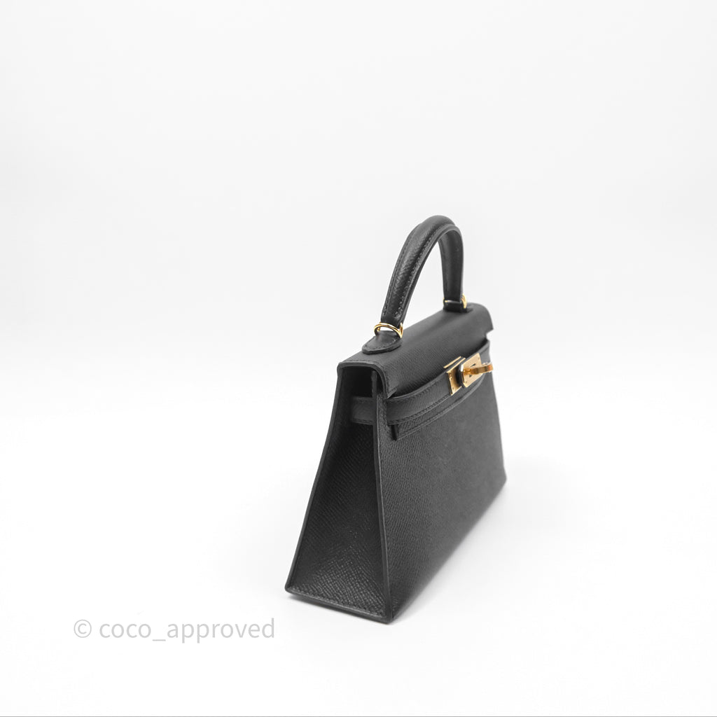 Hermès Mini Kelly II Noir 89 Epsom Gold Hardware