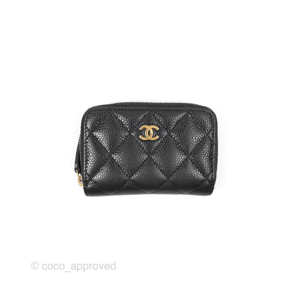 Chanel Classic Zipped Coin Purse Black Caviar Gold Hardware