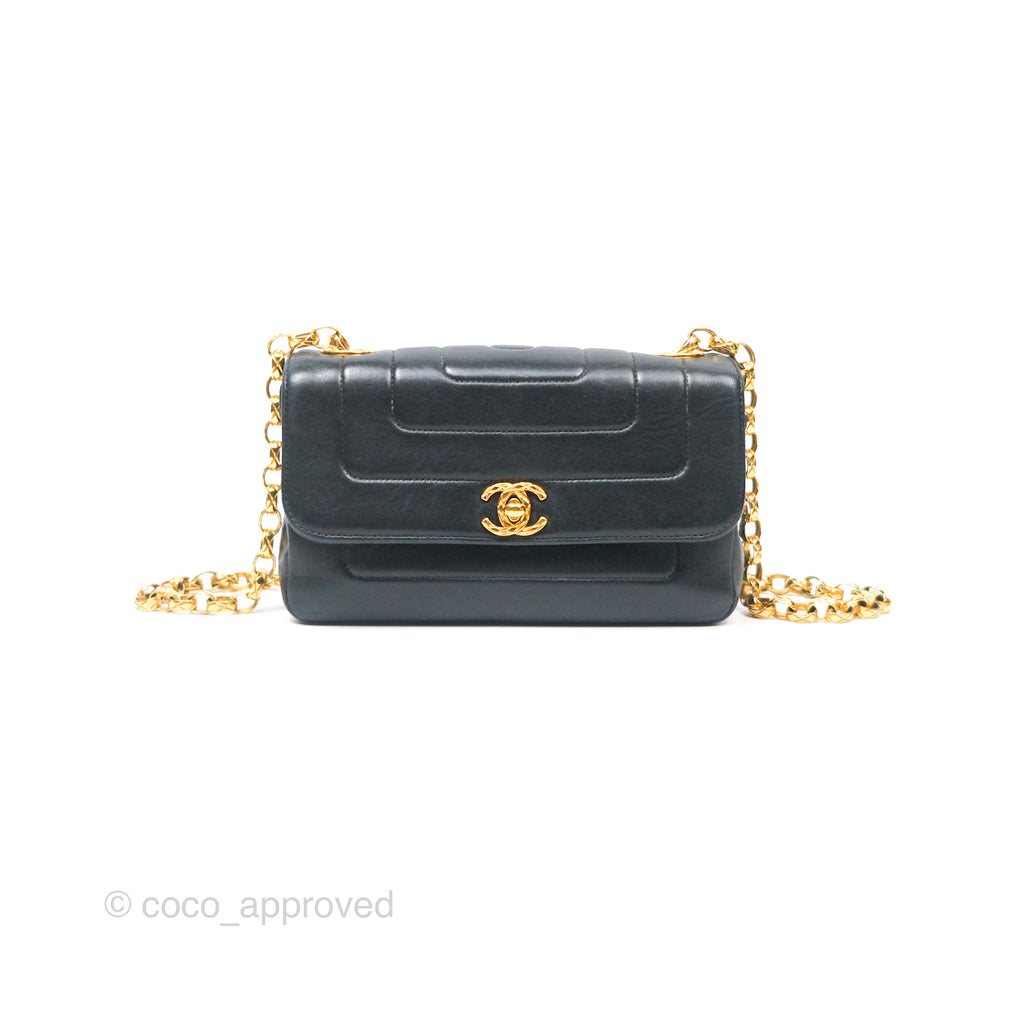 Chanel Vintage Mini Bijoux Chain Flap Black Lambskin Gold Hardware