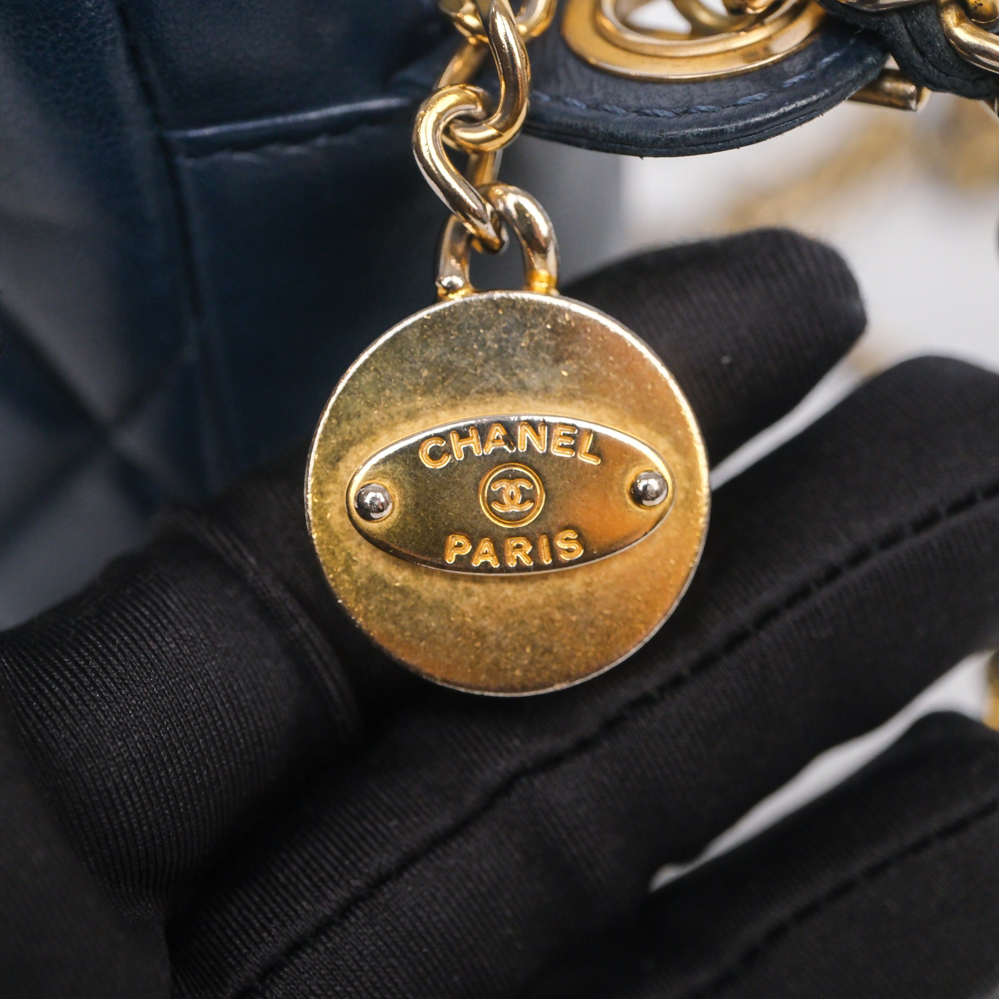 Chanel CC Camera Bag Quilted Navy Lambskin Aged Gold Hardware